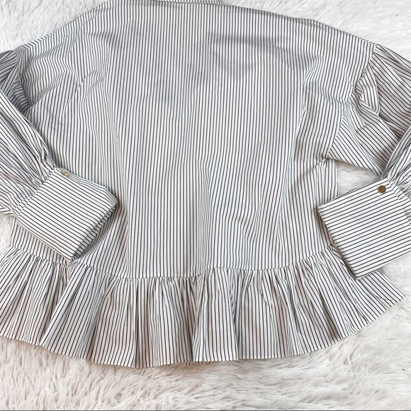 Brøgger striped ruffle hem Button-Up Top long sleeve dropped shoulder - Picture 11 of 12